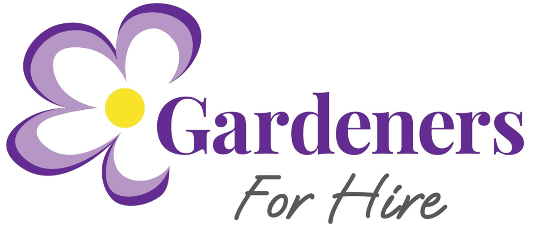 Gardeners For Hire logo - purple flower icon with company name text